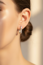 Star Pavé Diamond Huggie Earrings | Mixed Metal U-Shaped CZ Hoops in Sterling Silver | Star Accent Huggies | Dainty Everyday Earrings