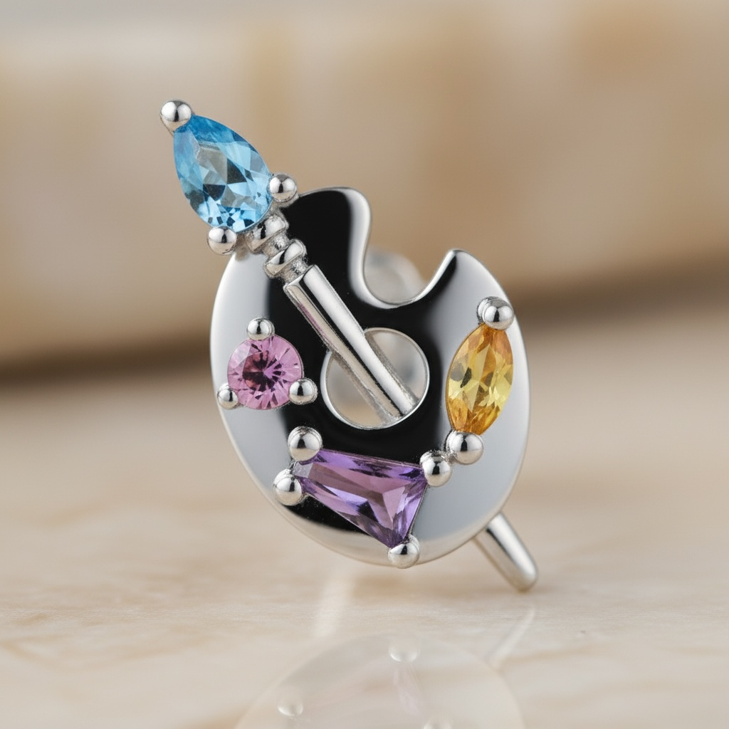 Painter’s Palette Earrings | Sterling Silver CZ Stud Earrings | Painting Earrings | Artist Jewelry Gift | Creative Gift for Art Lovers