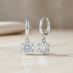 Moissanite Dangle Hoop Earrings | 925 Sterling Silver Diamond Drop Huggies | Small Silver Diamond Hoops | Everyday Sparkle Earrings