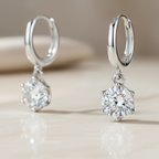 Moissanite Dangle Hoop Earrings | 925 Sterling Silver Diamond Drop Huggies | Small Silver Diamond Hoops | Everyday Sparkle Earrings