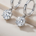 Moissanite Dangle Hoop Earrings | 925 Sterling Silver Diamond Drop Huggies | Small Silver Diamond Hoops | Everyday Sparkle Earrings