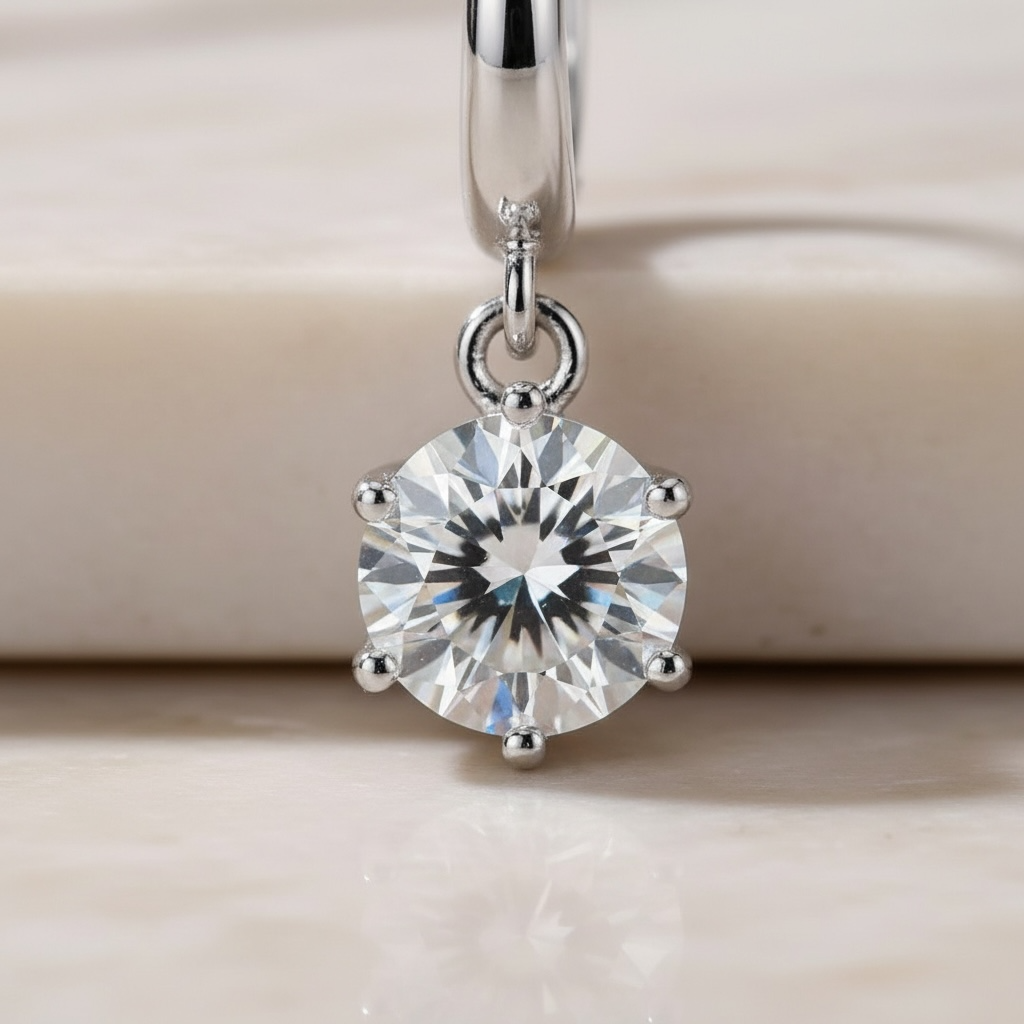 Moissanite Dangle Hoop Earrings | 925 Sterling Silver Diamond Drop Huggies | Small Silver Diamond Hoops | Everyday Sparkle Earrings