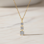Triple Moissanite Necklace | Vertical Trilogy Diamond Pendant | 925 Sterling Silver Minimalist Linear Pendant | Past Present Future Gift