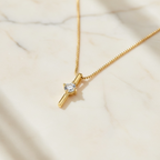 Moissanite Vertical Bar Necklace | Dainty Gold or Silver Solitaire Pendant | Minimalist Sterling Silver Diamond Necklace