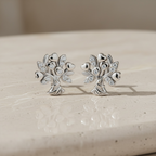 Tree of Life Stud Earrings in Sterling Silver, Dainty Flower Bouquet CZ Earrings, Graduation Gift for Daughter, Nature Jewelry