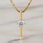 Moissanite Vertical Bar Necklace | Dainty Gold or Silver Solitaire Pendant | Minimalist Sterling Silver Diamond Necklace