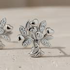 Tree of Life Stud Earrings in Sterling Silver, Dainty Flower Bouquet CZ Earrings, Graduation Gift for Daughter, Nature Jewelry