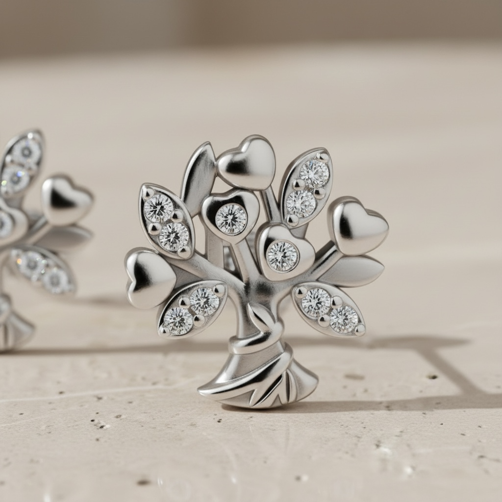 Tree of Life Stud Earrings in Sterling Silver, Dainty Flower Bouquet CZ Earrings, Graduation Gift for Daughter, Nature Jewelry