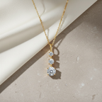 Triple Moissanite Necklace | Vertical Trilogy Diamond Pendant | 925 Sterling Silver Minimalist Linear Pendant | Past Present Future Gift