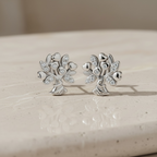 Tree of Life Stud Earrings in Sterling Silver, Dainty Flower Bouquet CZ Earrings, Graduation Gift for Daughter, Nature Jewelry