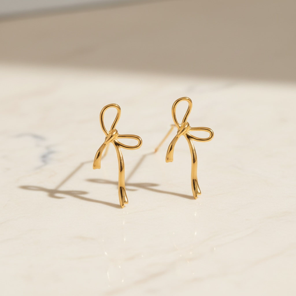 Ribbon Bow Earrings in 14K Gold | Gold Bow Stud Earrings | Waterproof Stainless Steel Dainty Y2K Minimalist Studs