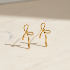 Ribbon Bow Earrings in 14K Gold | Gold Bow Stud Earrings | Waterproof Stainless Steel Dainty Y2K Minimalist Studs