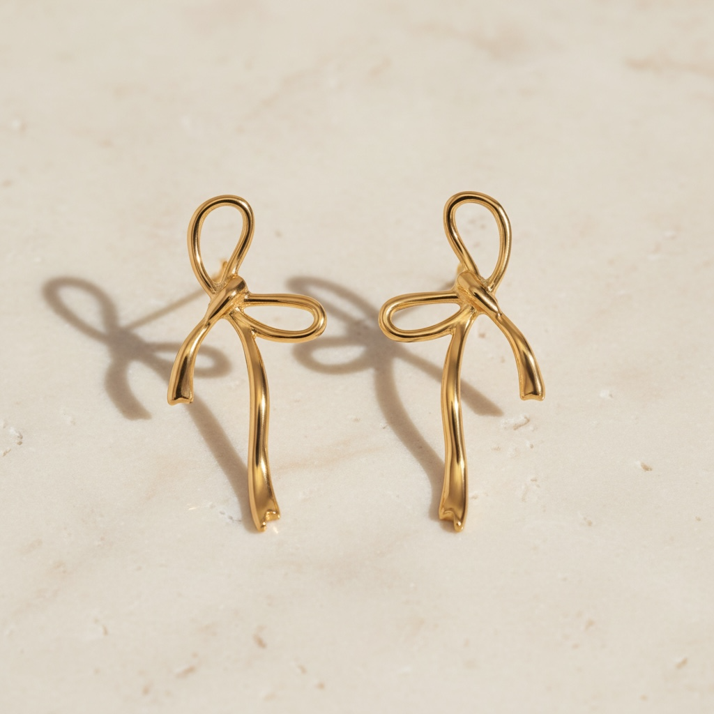 Ribbon Bow Earrings in 14K Gold | Gold Bow Stud Earrings | Waterproof Stainless Steel Dainty Y2K Minimalist Studs