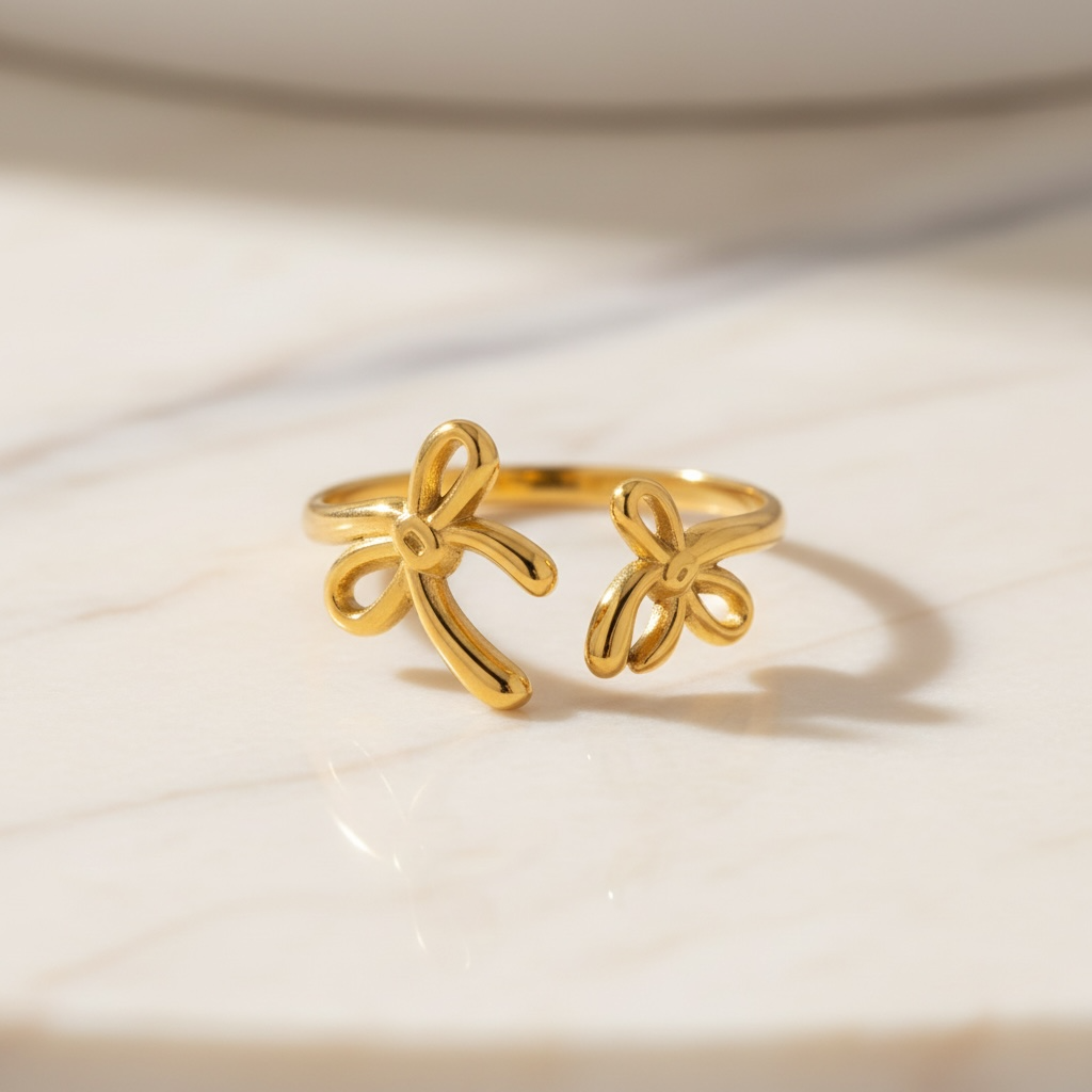 Gold Bow Ring Adjustable, 14K Gold Ribbon Bow Ring, Small Bow Ring, Coquette Jewelry, Delicate Romantic Gift for Her