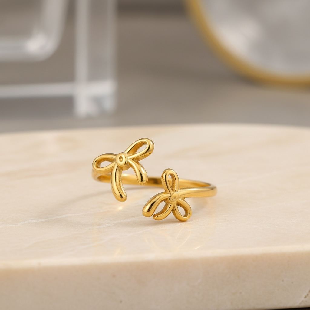 Gold Bow Ring Adjustable, 14K Gold Ribbon Bow Ring, Small Bow Ring, Coquette Jewelry, Delicate Romantic Gift for Her