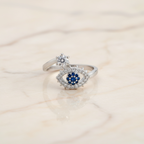 Adjustable Evil Eye Ring in Gold or Silver | CZ Stacking Ring | Dainty Protection Ring | Thin Delicate Good Luck Charm
