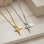 Crucifix Necklace for Men | Gold & Silver Jesus Cross Pendant on Cuban Link Chain | Christian Stainless Steel Cross Chain 20 22 24 Inch