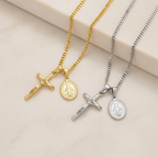Crucifix Necklace for Men | Gold & Silver Jesus Cross Pendant on Cuban Link Chain | Christian Stainless Steel Cross Chain 20 22 24 Inch
