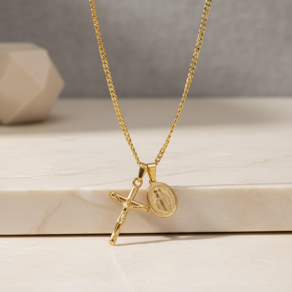 Crucifix Necklace for Men | Gold & Silver Jesus Cross Pendant on Cuban Link Chain | Christian Stainless Steel Cross Chain 20 22 24 Inch