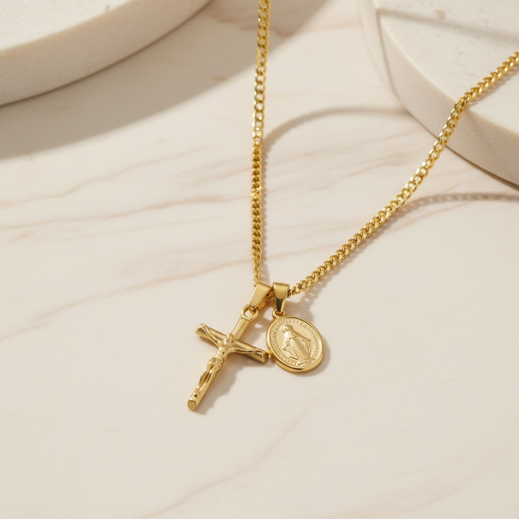 Crucifix Necklace for Men | Gold & Silver Jesus Cross Pendant on Cuban Link Chain | Christian Stainless Steel Cross Chain 20 22 24 Inch