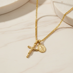 Crucifix Necklace for Men | Gold & Silver Jesus Cross Pendant on Cuban Link Chain | Christian Stainless Steel Cross Chain 20 22 24 Inch