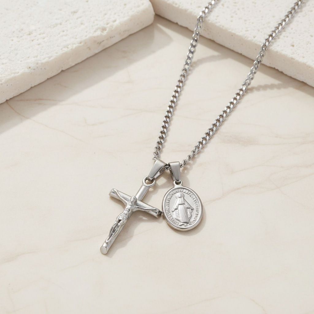Crucifix Necklace for Men | Gold & Silver Jesus Cross Pendant on Cuban Link Chain | Christian Stainless Steel Cross Chain 20 22 24 Inch