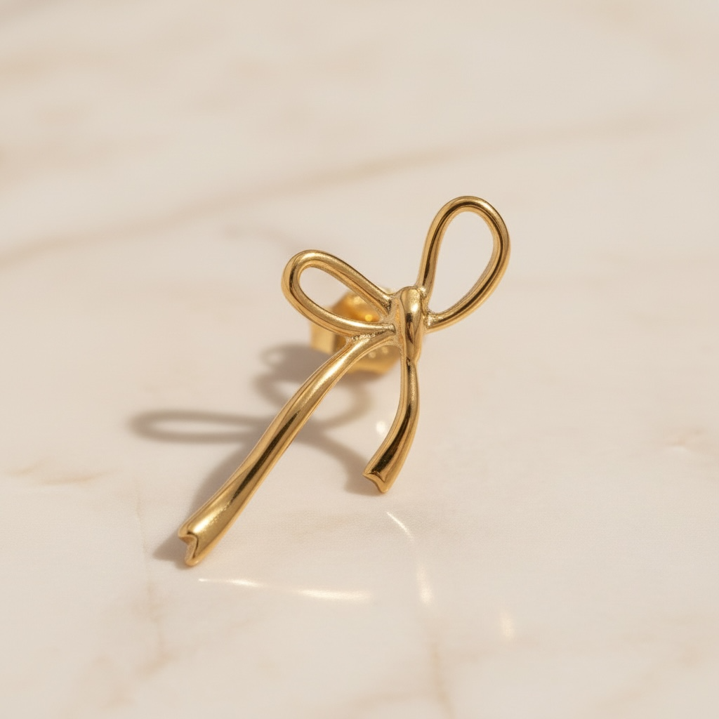 Ribbon Bow Earrings in 14K Gold | Gold Bow Stud Earrings | Waterproof Stainless Steel Dainty Y2K Minimalist Studs