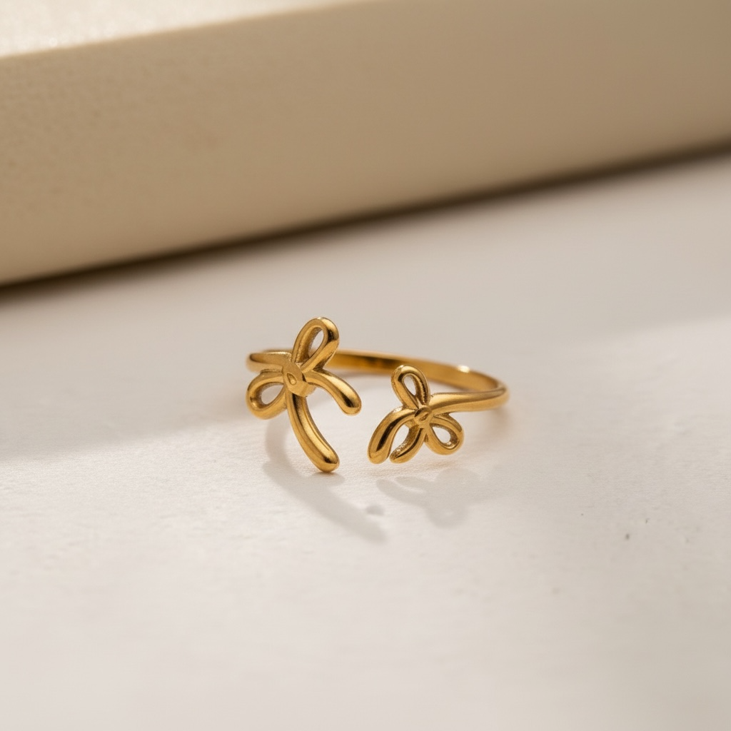 Gold Bow Ring Adjustable, 14K Gold Ribbon Bow Ring, Small Bow Ring, Coquette Jewelry, Delicate Romantic Gift for Her
