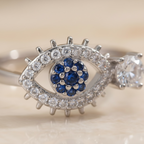 Adjustable Evil Eye Ring in Gold or Silver | CZ Stacking Ring | Dainty Protection Ring | Thin Delicate Good Luck Charm