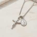 Crucifix Necklace for Men | Gold & Silver Jesus Cross Pendant on Cuban Link Chain | Christian Stainless Steel Cross Chain 20 22 24 Inch