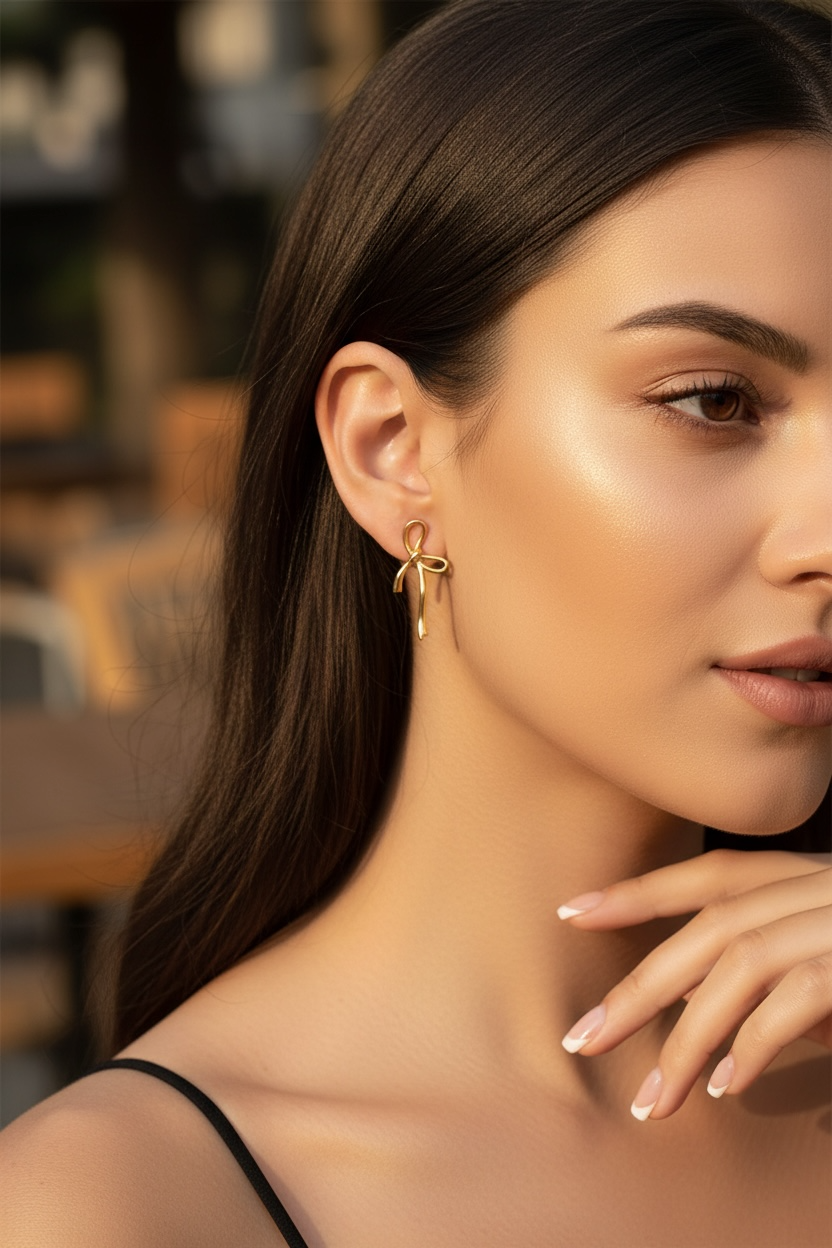 Ribbon Bow Earrings in 14K Gold | Gold Bow Stud Earrings | Waterproof Stainless Steel Dainty Y2K Minimalist Studs