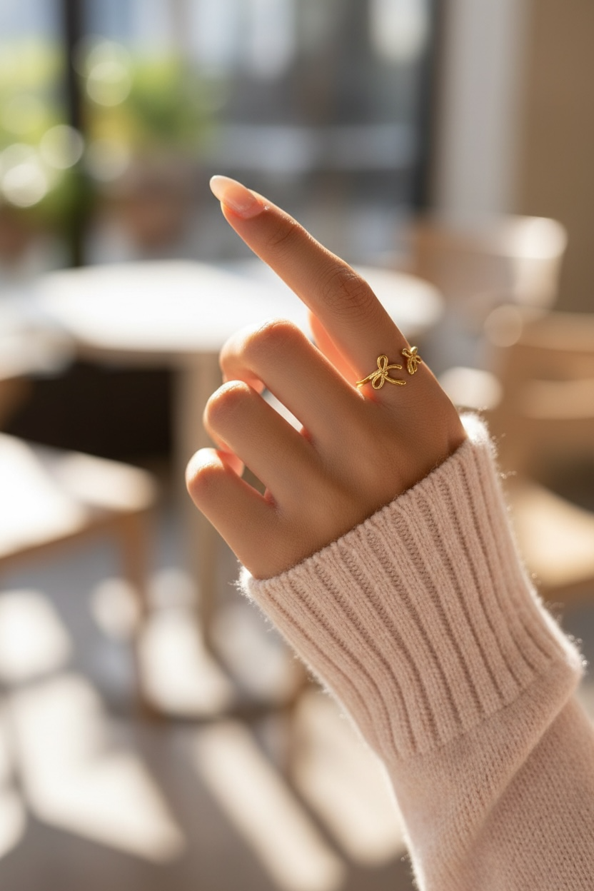 Gold Bow Ring Adjustable, 14K Gold Ribbon Bow Ring, Small Bow Ring, Coquette Jewelry, Delicate Romantic Gift for Her