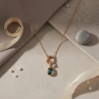 Oval Birthstone Charm Necklace Gold | Custom Waterproof Stainless Steel Pendant | Dainty Layering Necklace Gift for Mom