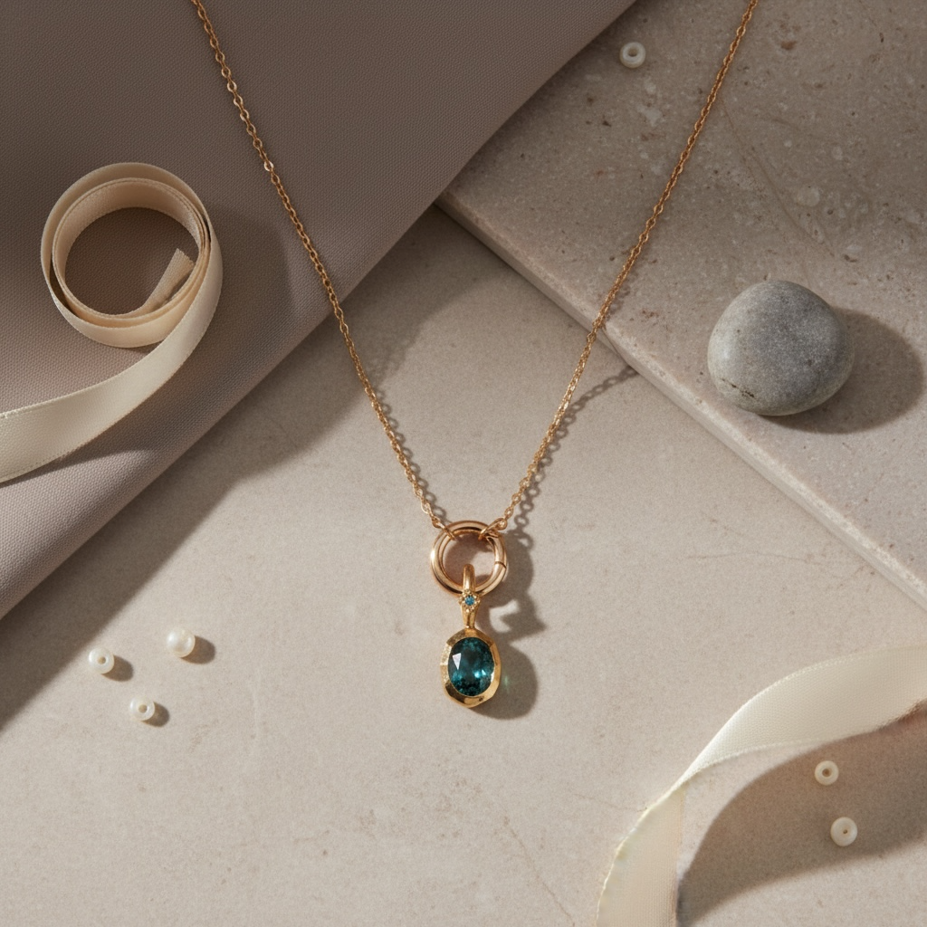 Oval Birthstone Charm Necklace Gold | Custom Waterproof Stainless Steel Pendant | Dainty Layering Necklace Gift for Mom