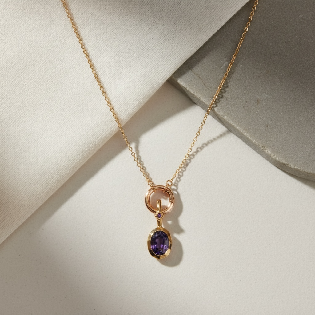 Oval Birthstone Charm Necklace Gold | Custom Waterproof Stainless Steel Pendant | Dainty Layering Necklace Gift for Mom