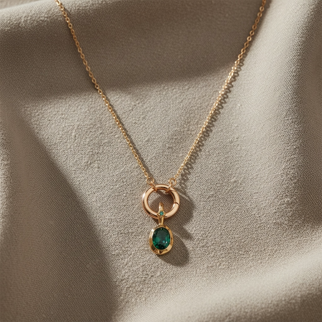 Oval Birthstone Charm Necklace Gold | Custom Waterproof Stainless Steel Pendant | Dainty Layering Necklace Gift for Mom