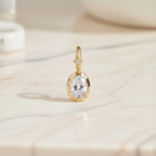 Oval Birthstone Charm Necklace Gold | Custom Waterproof Stainless Steel Pendant | Dainty Layering Necklace Gift for Mom