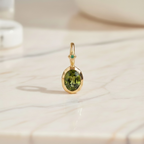 Oval Birthstone Charm Necklace Gold | Custom Waterproof Stainless Steel Pendant | Dainty Layering Necklace Gift for Mom