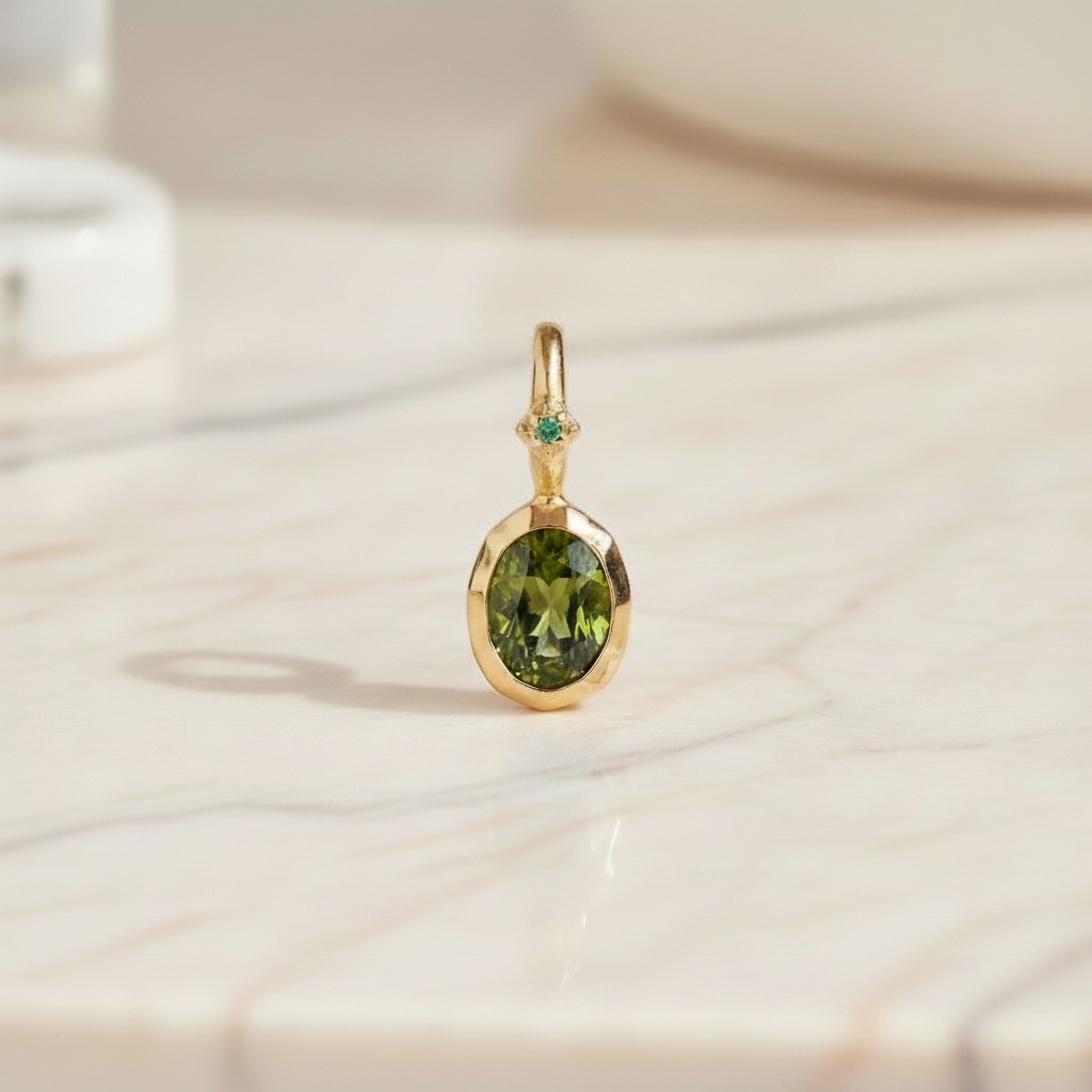 Oval Birthstone Charm Necklace Gold | Custom Waterproof Stainless Steel Pendant | Dainty Layering Necklace Gift for Mom