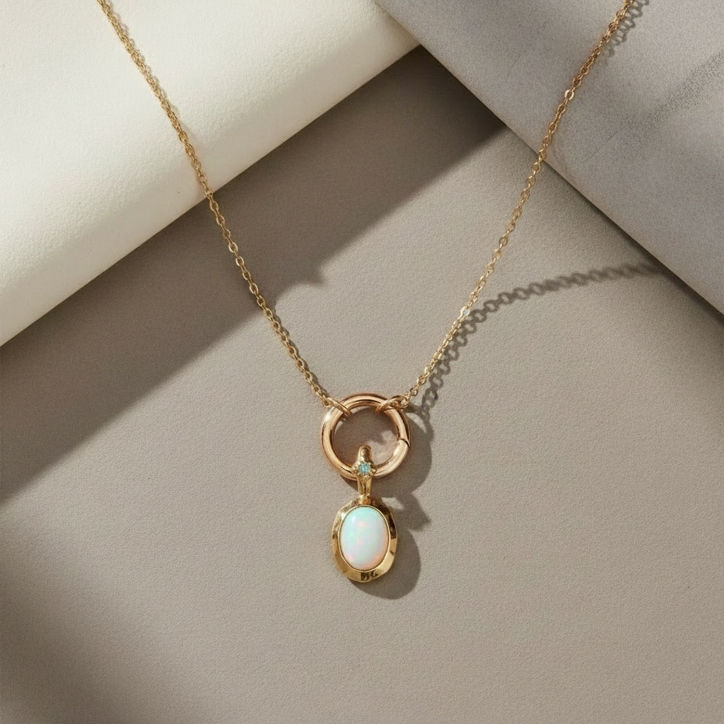 Oval Birthstone Charm Necklace Gold | Custom Waterproof Stainless Steel Pendant | Dainty Layering Necklace Gift for Mom