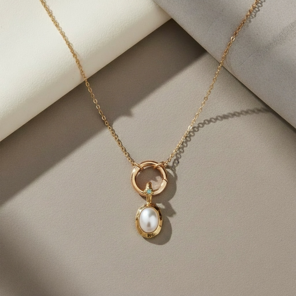 Oval Birthstone Charm Necklace Gold | Custom Waterproof Stainless Steel Pendant | Dainty Layering Necklace Gift for Mom