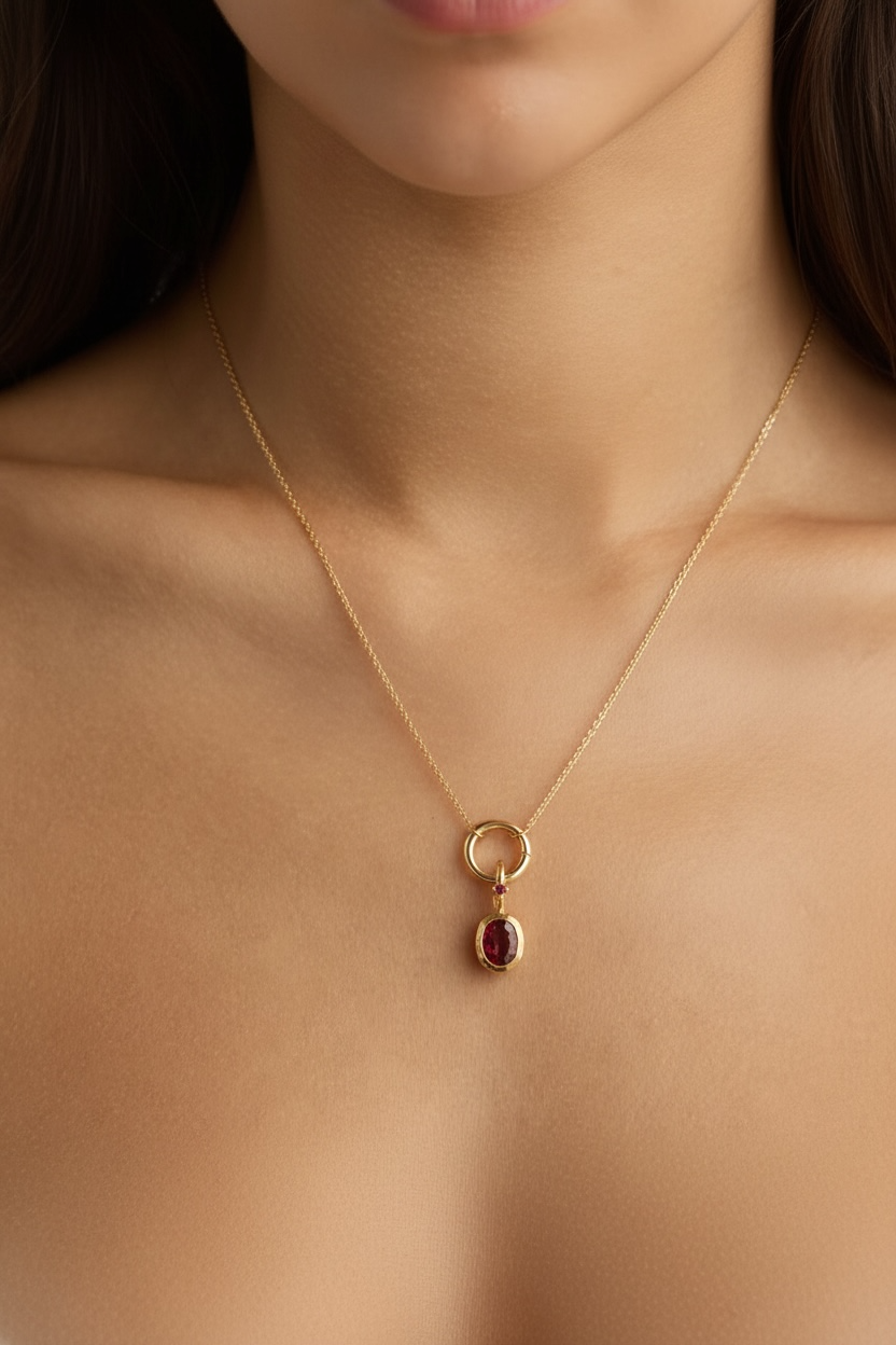 Oval Birthstone Charm Necklace Gold | Custom Waterproof Stainless Steel Pendant | Dainty Layering Necklace Gift for Mom