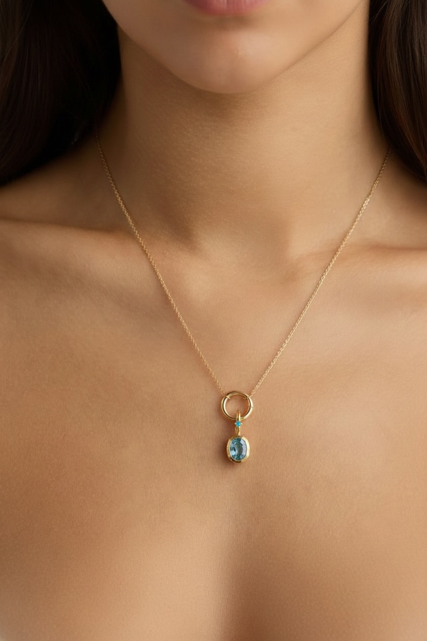 Oval Birthstone Charm Necklace Gold | Custom Waterproof Stainless Steel Pendant | Dainty Layering Necklace Gift for Mom