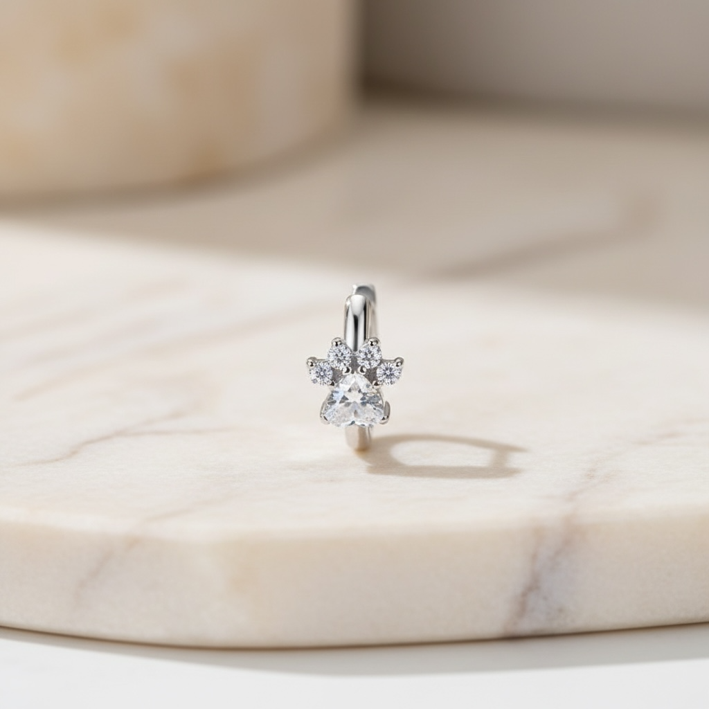 Paw Print Earrings - Dainty Pet Huggie Hoops, Sterling Silver Dog Cat Jewelry