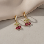 Cherry Huggie Hoop Earrings in Gold | Cute CZ Cherry Charm Hoops | Lightweight Stainless Steel Summer Huggies | Fruit Jewelry