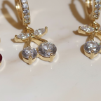 Cherry Huggie Hoop Earrings in Gold | Cute CZ Cherry Charm Hoops | Lightweight Stainless Steel Summer Huggies | Fruit Jewelry