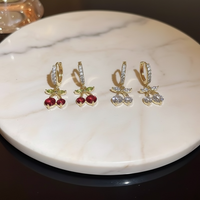 Cherry Huggie Hoop Earrings in Gold | Cute CZ Cherry Charm Hoops | Lightweight Stainless Steel Summer Huggies | Fruit Jewelry