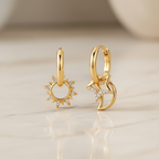 Mismatched Star Earrings – Celestial Sun & Moon Huggie Hoops, Dainty Starburst Earrings, Sterling Silver Gift for Her