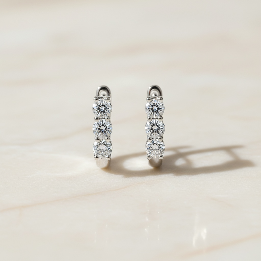 Moissanite Hoops – Diamond Huggie Hoop Earrings, 925 Silver Dainty Huggie Hoops, U Shape Diamond Hoops