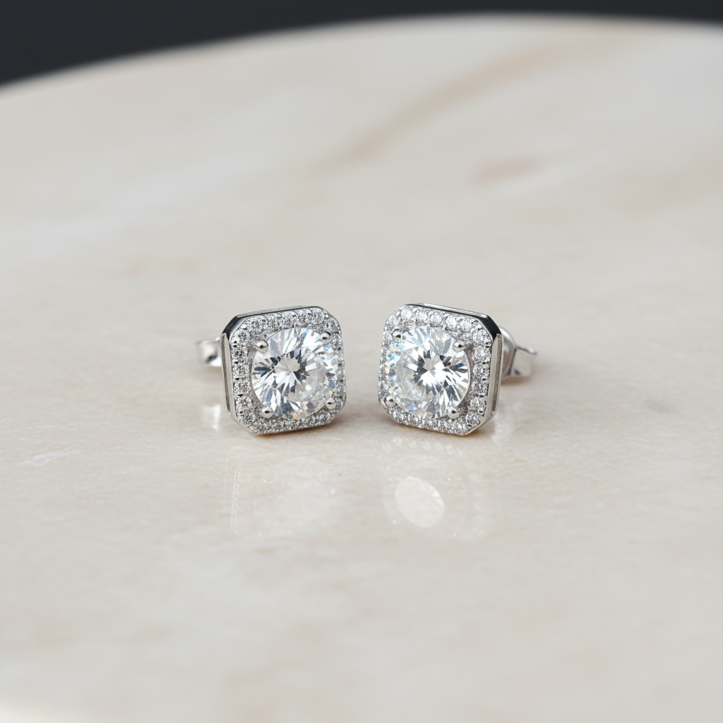 Iced Out Moissanite Studs – Square 925 Silver Earrings, Passes Diamond Test